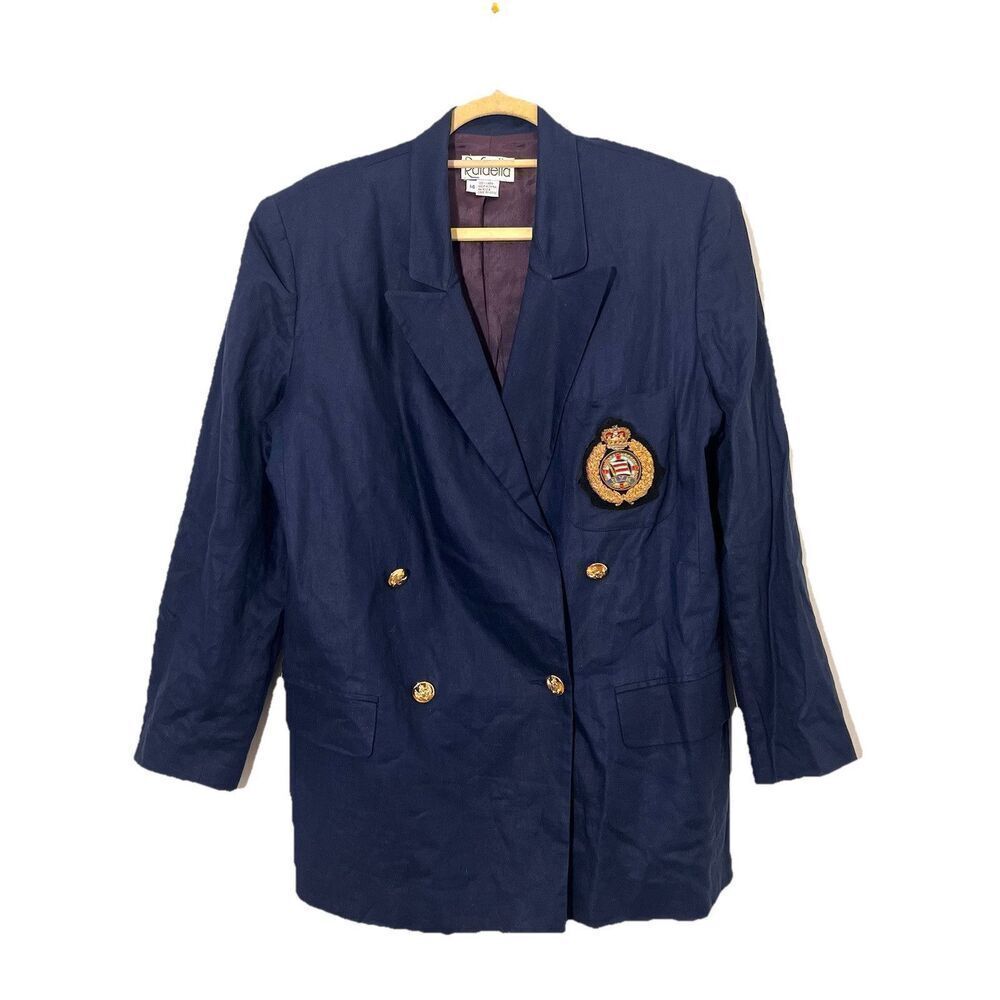 Vintage Rafaella Crested Blazer Jacket Women‎ 14 Double Breasted Linen Academia